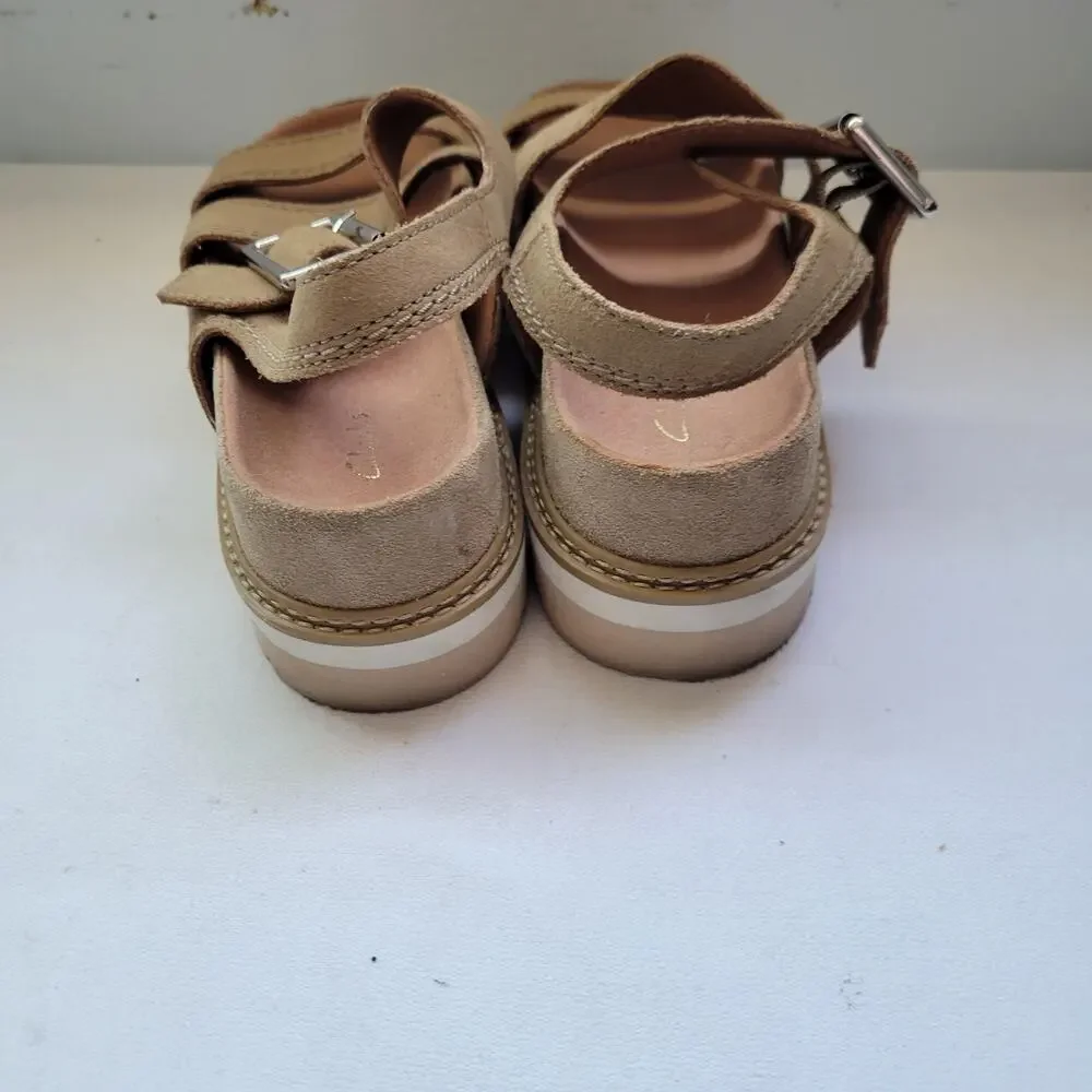 Clarks Orianna Over Tan Suede Chunky Sandals Size 8  7526-2956 - Picture 3 of 6